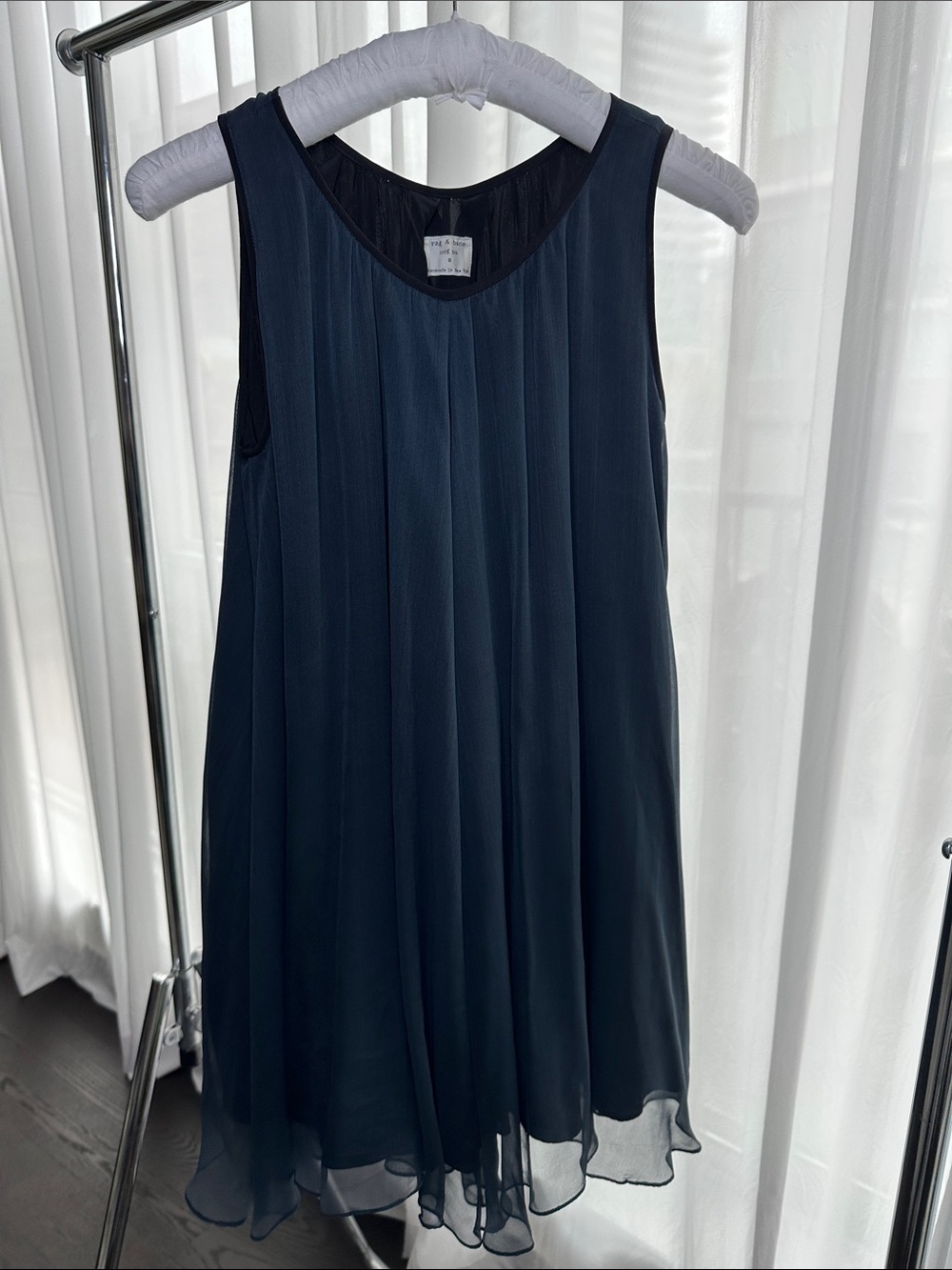 RAG & BONE Sleeveless Navy Silk Chiffon Swing Dress